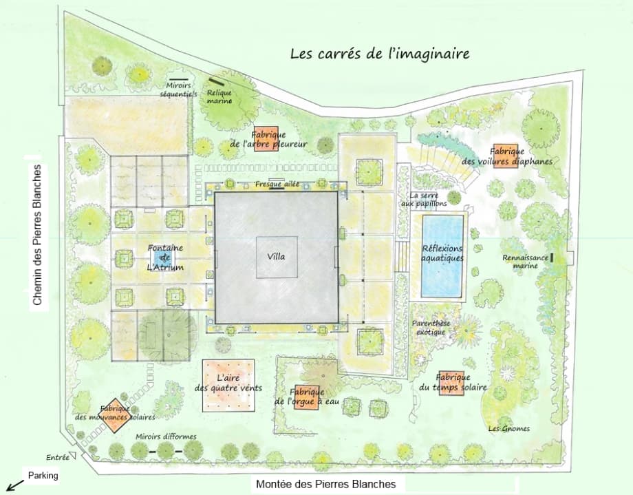 Plan du jardin Les Carrés de l'Imaginaire